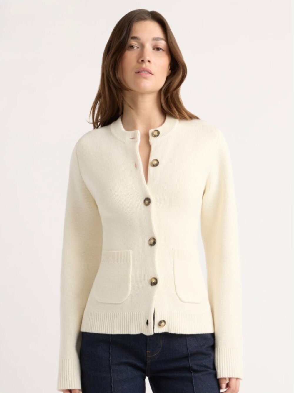 Modern Citizen Eames Organic Cotton - Wool Cardigan Sweater Size M Ivory Granny